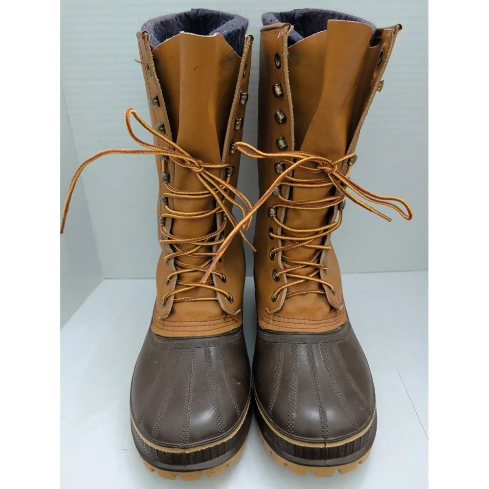 Sorel Frontier Boots Brown Rubber Leather Made in Canada Wool Insulated Tall Sz8